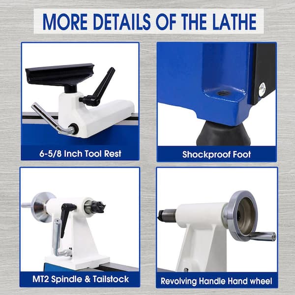 Benchtop Wood Lathe 10 in. x 18 in. Mini Wood Turning Lathe for