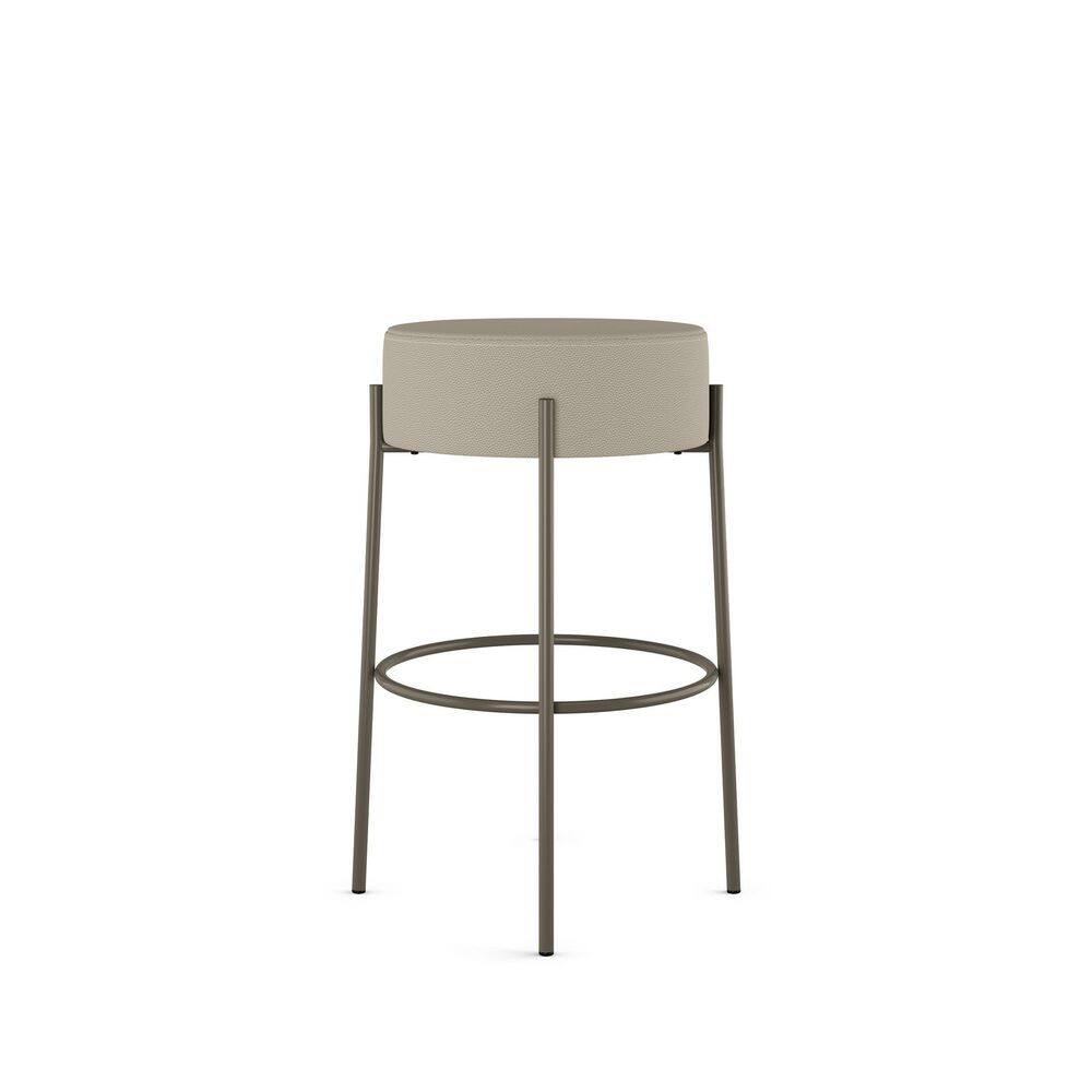 Clovis Greige Faux Leather and Grey Metal 26.75" Backless Counter Stool