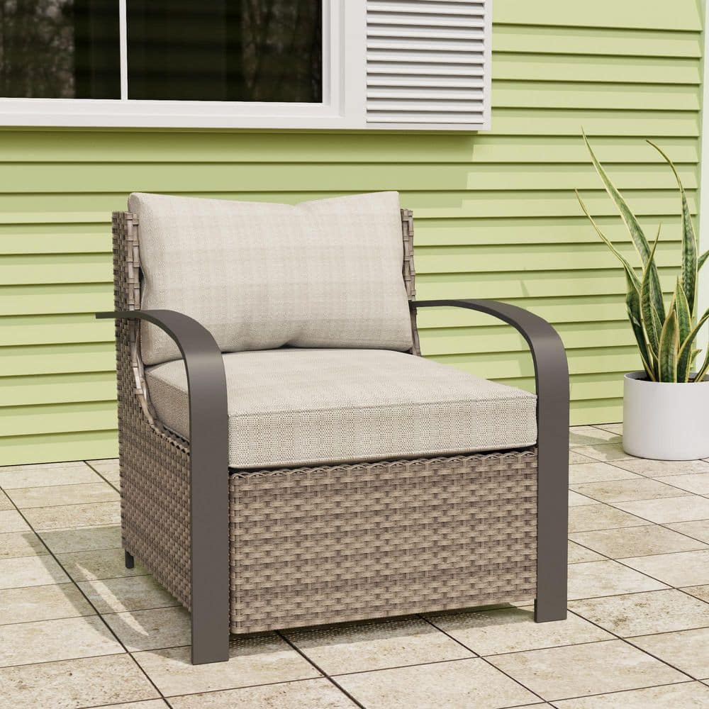 Wicker Patio Outdoor Lounge Chairs with Beige Cushions, Handwoven Rattan price history on PriceWatchPro