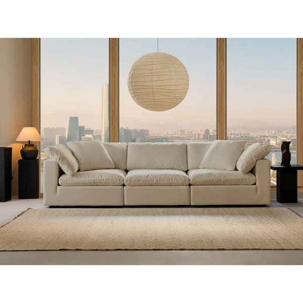 Modern 122 in. Wide Square Arm Linen Fabric Rectangle Sectional Sofa Combination Sofa 3 Seats in Linen Beige
