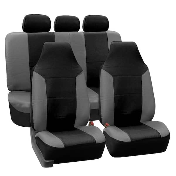 FH Group Car SUV Truck Leatherette Seat Cushion Covers 5 Seat Full Set SEATS Beige with Gray Dash Mat, Size: Universal