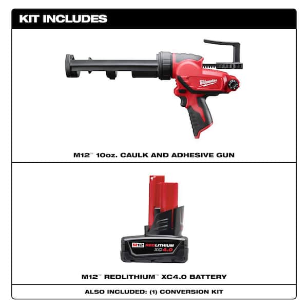 M12 12V Lithium-Ion Cordless 10 oz. Adhesive and Caulk Gun and M12 XC 4. 0Ah Battery Pack
