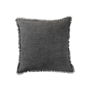 Charcoal Color Stonewashed Polyester 20 in. x 20 in. Throw Pillow