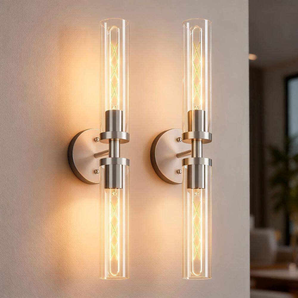 5 in. x 22 in. 2-Light Brushed Nickel Wall Sconce, Clear Glass Vanity Light(Set of 2) for Bathroom, Living Room, Bedroom price history on PriceWatchPro