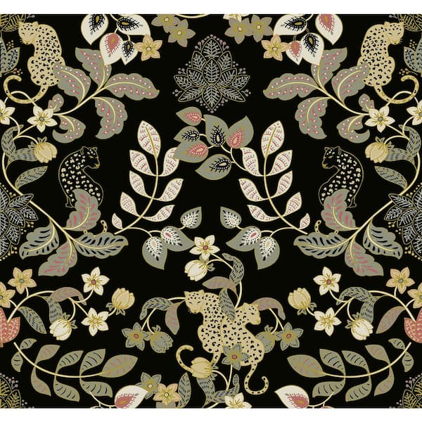 SCOTT LIVING Getty Black Metallic Jungle Damask Non-Pasted Non-Woven Paper Wallpaper