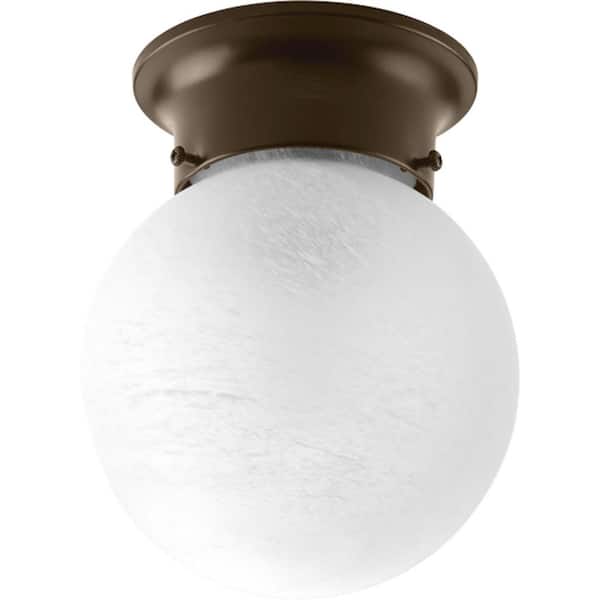 Progress Lighting Glass Globes Collection 1-Light Antique Bronze Flush Mount with White Alabaster Glass Bowl