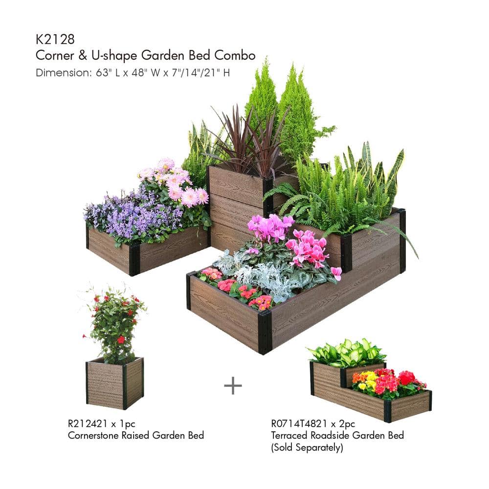 Brown Composite Wood and Steel Square Raised Garden Bed