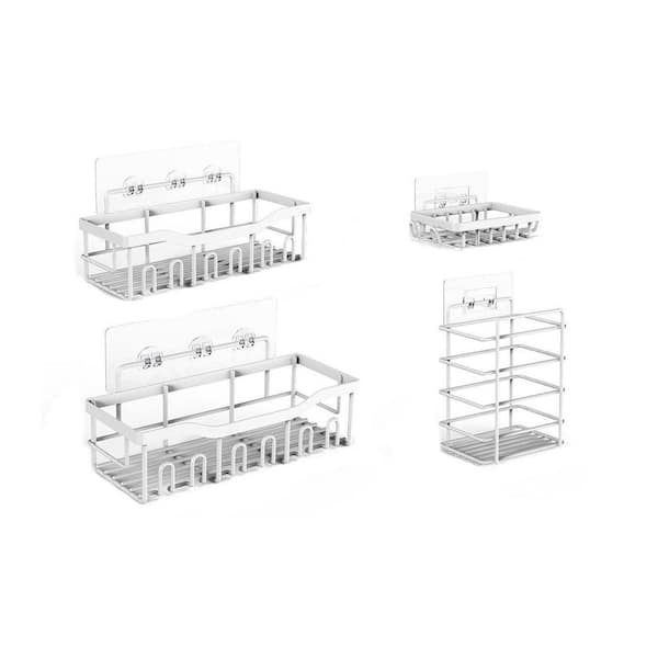 12.72in L 4.13in H Stainless Steel Adhesive Shower Shelf XL Rustproof No Drill Spacious Bathroom Organizer Silver 5 Pack