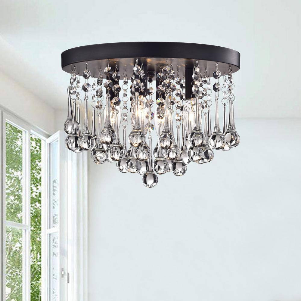 Black Crystal 4-Light Flush Mount Ceiling Fixture