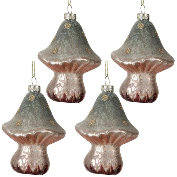 5 in. Glass Winter Mushroom Ornament (Set of 4)
