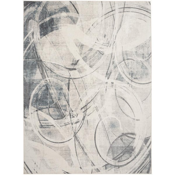 Nourison Astra Machine Washable Silver Blue 4 ft. x 6 ft. Abstract Contemporary Area Rug