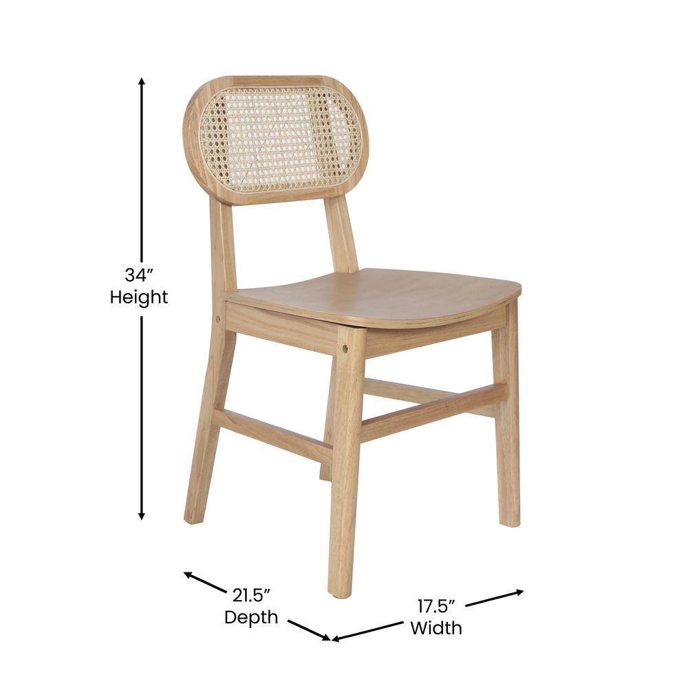 Natural Wood and Cane High Back Dining Chairs, Set of 2