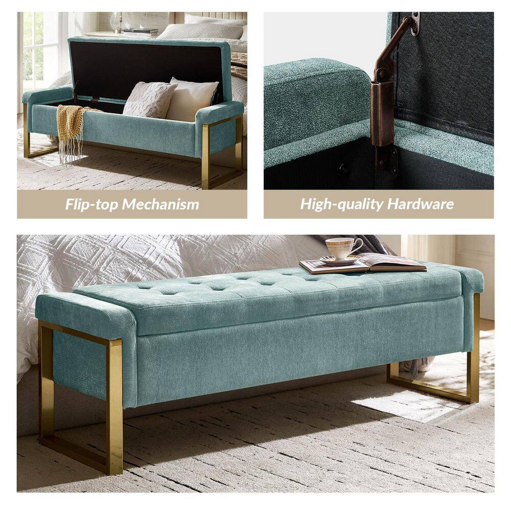 Alina Modern Upholstered Flip Top Storage Bench with Metal Legs-BEIGE - thumbnail 5