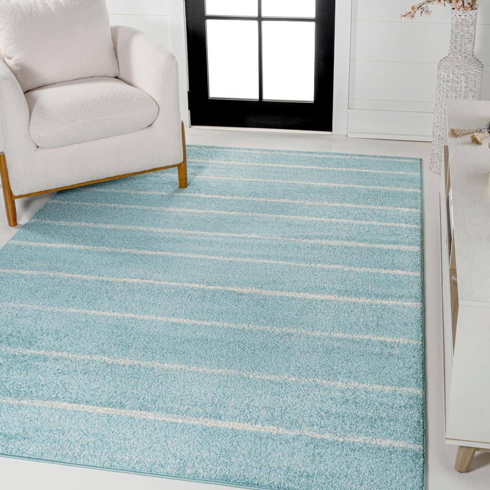 Turquoise and Cream Synthetic Stripe 3' x 5' Area Rug
