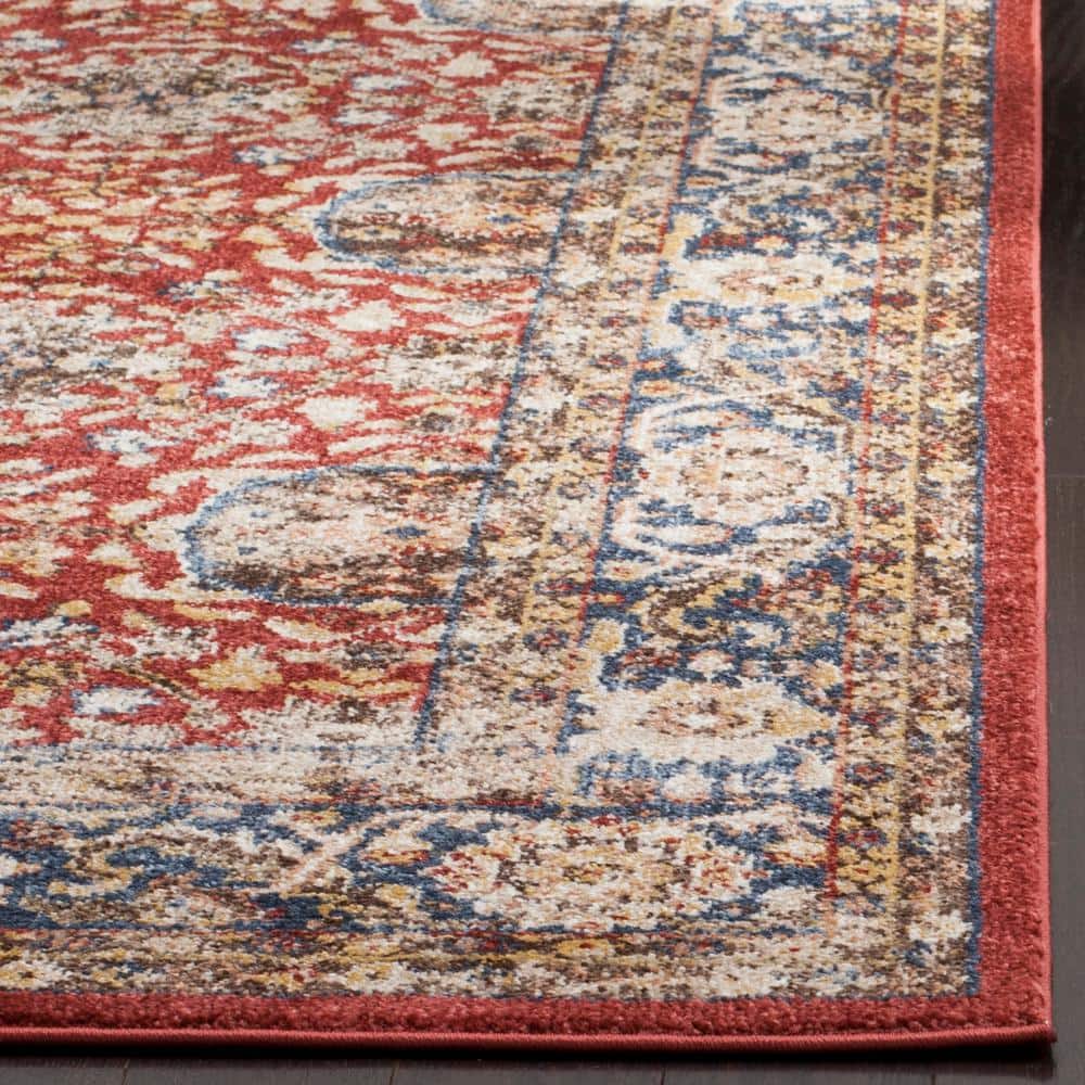 Bijar Red and Royal Floral Motif Synthetic Area Rug