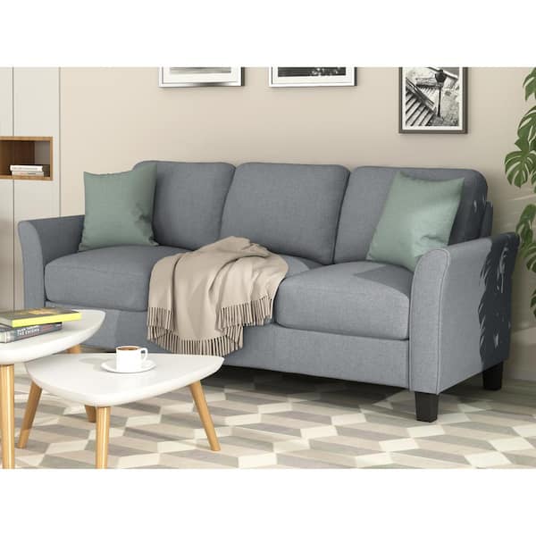 Harper & Bright Designs 80 in. Wide Flared Arm Linen Fabric Rectangle Modern 3-Seat Sofa in. Gray