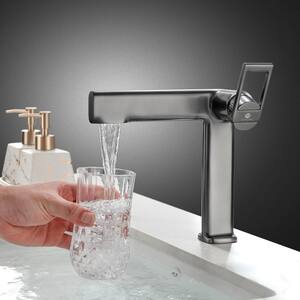 Trendy Long Spout Brass Single-Handle Single-Hole Bathroom Faucet Sink Faucet Bathroom Faucet in Gun Gray