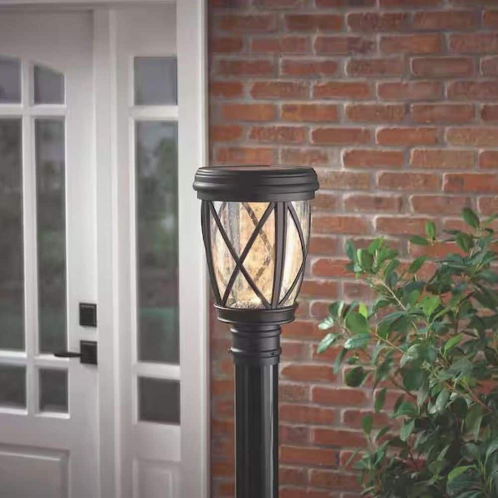Hampton Bay Ravencrest 120 Lumens Black Outdoor Solar Post Lantern