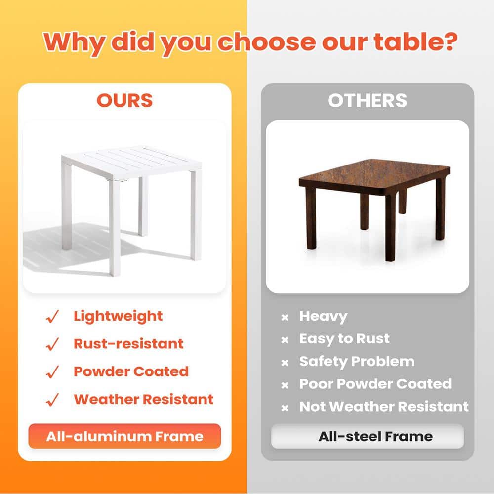 White Aluminum Small Square Outdoor Side Table