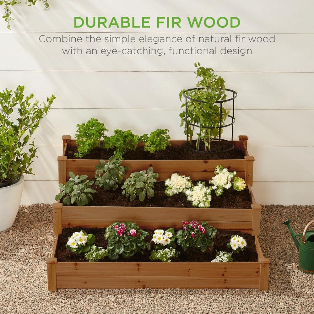 Acorn Brown 3-Tier Fir Wood Raised Garden Bed Planter