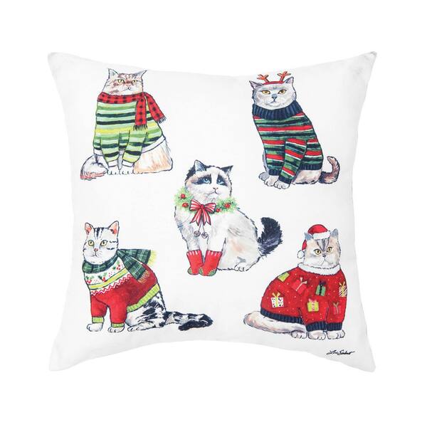 C&F Home White Purrfect Cat Indoor/Outdoor Christmas Throw Pillow