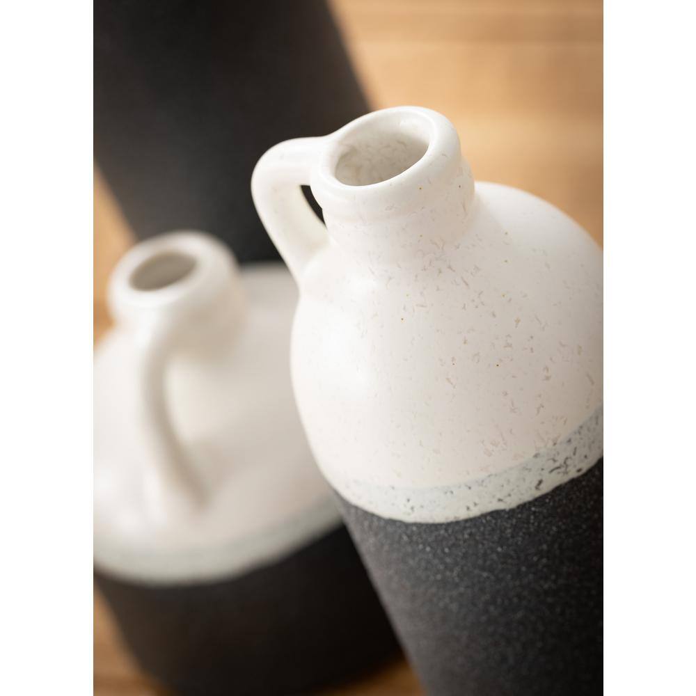 Set of 3 White and Black Textured Ceramic Jug Vases