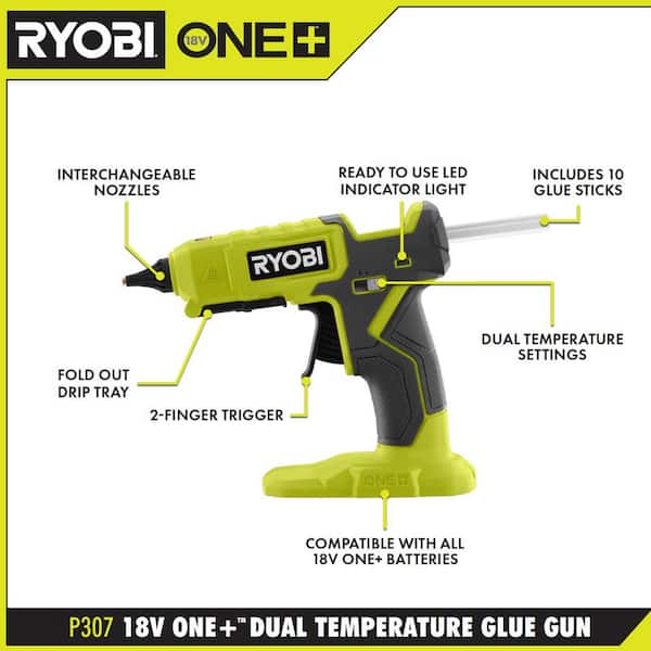 Factory Reconditioned Ryobi 18-Volt Cordless Compact P306 Glue Gun Combo  Kit with 2 Batteries and Charger (Renewed) 