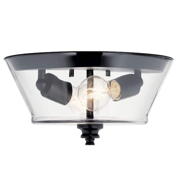 Ashba 13 in. 2-Light Flush Mount with Clear Glass in Black