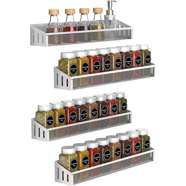 AULEDIO 4-Pack Metal Silver Spice Rack Organizer Freestanding and Wall Mount Spice Storage Organizer