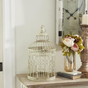 Cream Metal Hinged Top Birdcage with Latch Lock Closure and Hanging Hook (2- Pack)