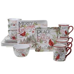 Evergreen Christmas 16-Piece Multicolored Earthenware Dinnerware Set (Service for 4)