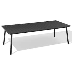 94.49 in. Black Rectangular Aluminum Outdoor Patio Dining Table with Wood-Like Tabletop