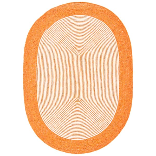 SAFAVIEH Braided Orange Ivory 4 ft. x 6 ft. Border Striped Oval Area Rug