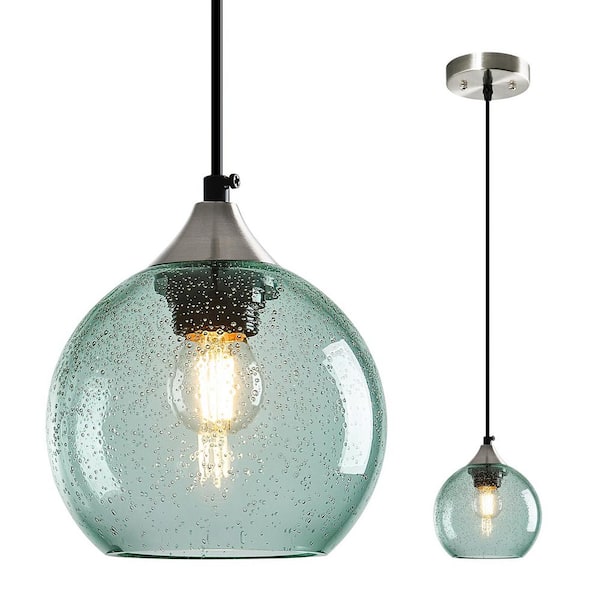 Home Lighting ‎60 Watts 1 Light 5. 9in Light Green Glass Pendant Light for Living Room, No Bulbs Included, 1Pack
