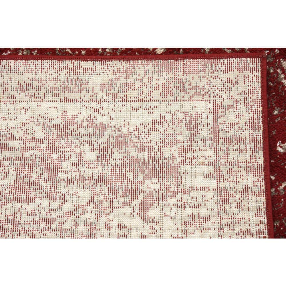 Burgundy and Gray Rectangular Synthetic Area Rug