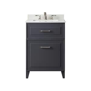 Lillywood 24 in. W x 22 in. D x 34 in. H Single Sink Bath Vanity in Dark Charcoal with White Engineered Marble Top