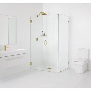 36 in. W x 36 in. D x 78 in. H Pivot Frameless Corner Shower Enclosure in Satin Brass Finish with Clear Glass