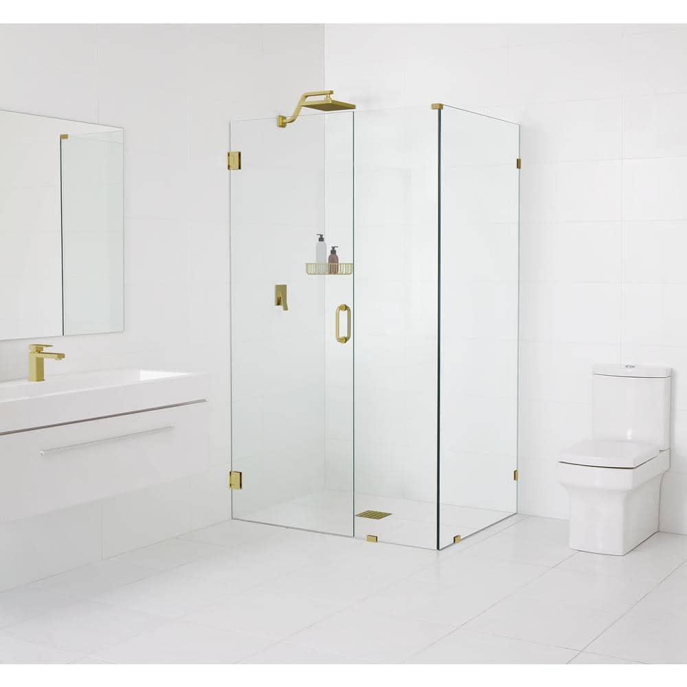 Satin Brass Frameless Glass Shower Enclosure with Hinged Door