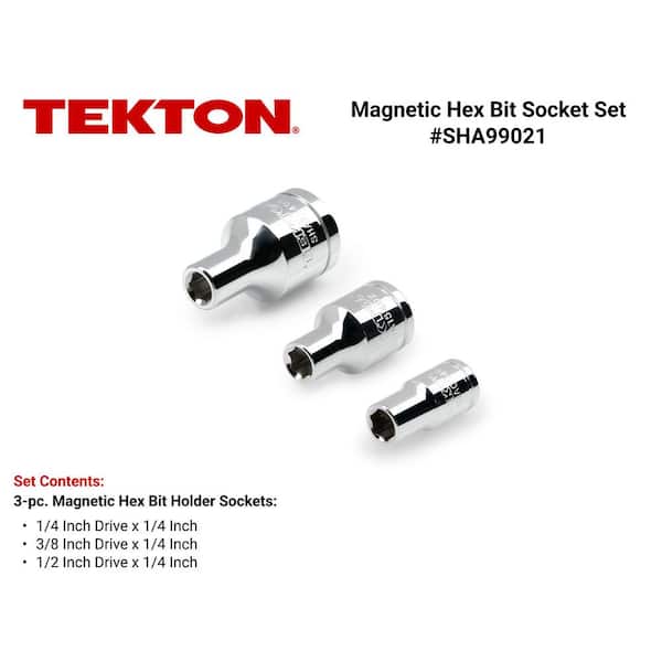 1/4 in.,3/8 in.,1/2 in. Drive Magnetic Hex Bit Holder Socket Set (3-Piece)