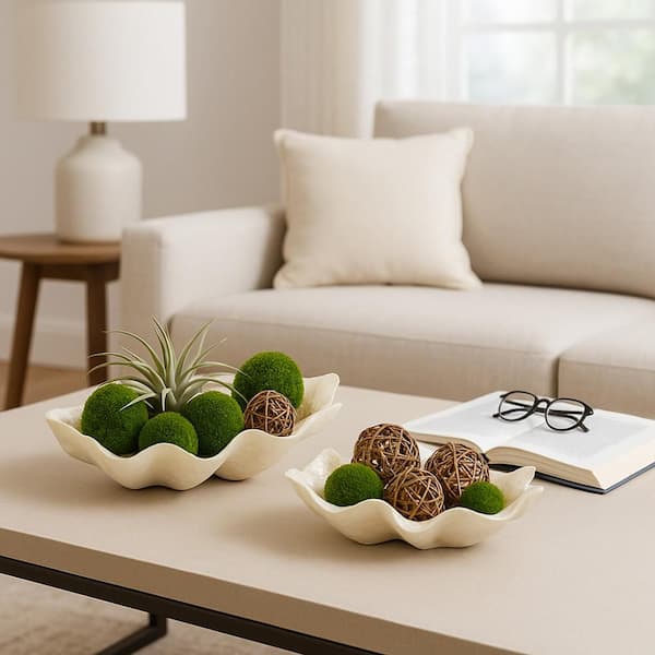 Liv & Skye 17 in. and 20 in. Beige/Ivory Shell Capiz Decorative