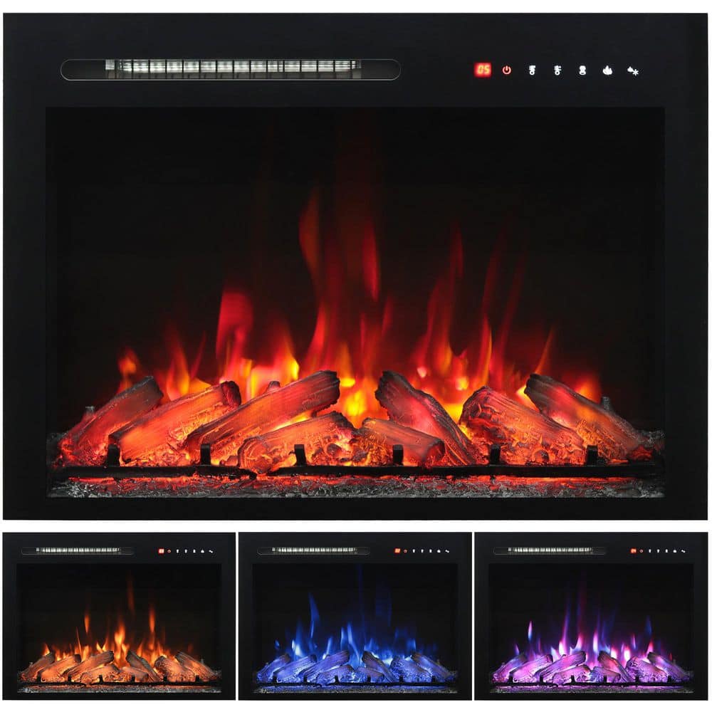 28 in. Electric Fireplace Inserts with Remote Control, Realistic Log, Overh