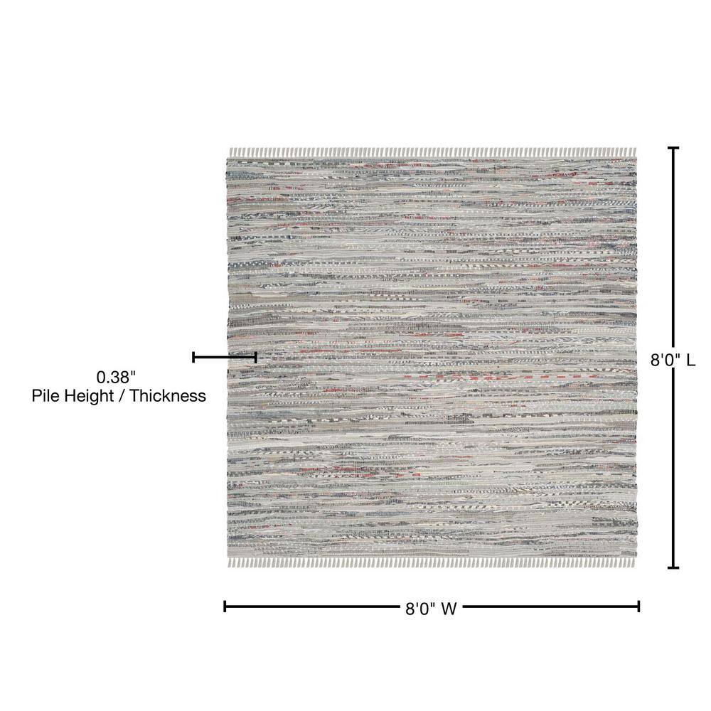 Handwoven Striped Gray Cotton Square Area Rug - 8' x 8'