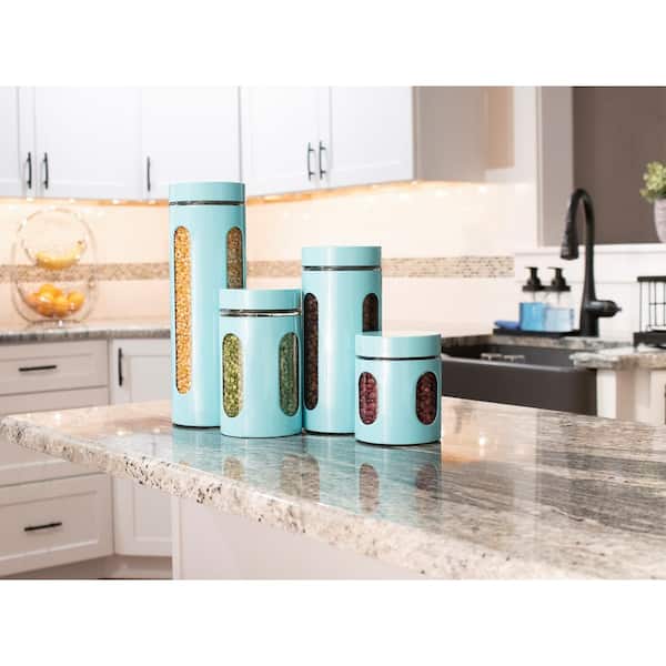 Premius Airtight 3-Piece Kitchen Glass Canister Set, Turquoise Blue