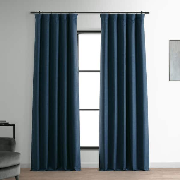 Exclusive Fabrics & Furnishings Signature Voyager Blue Faux Linen Blackout Curtain - 50 in. W x 108 in. L (1 Panel)