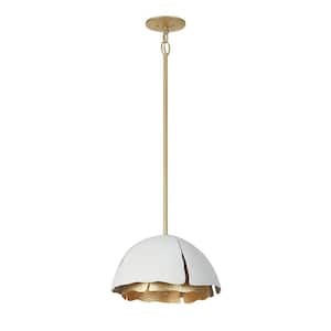 Brewster 16 in. W x 9.3 in. H 3-Light Cavalier Gold with Royal White Pendant