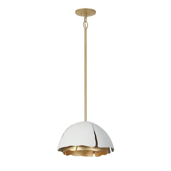 Brewster 16 in. W x 9.3 in. H 3-Light Cavalier Gold with Royal White Pendant