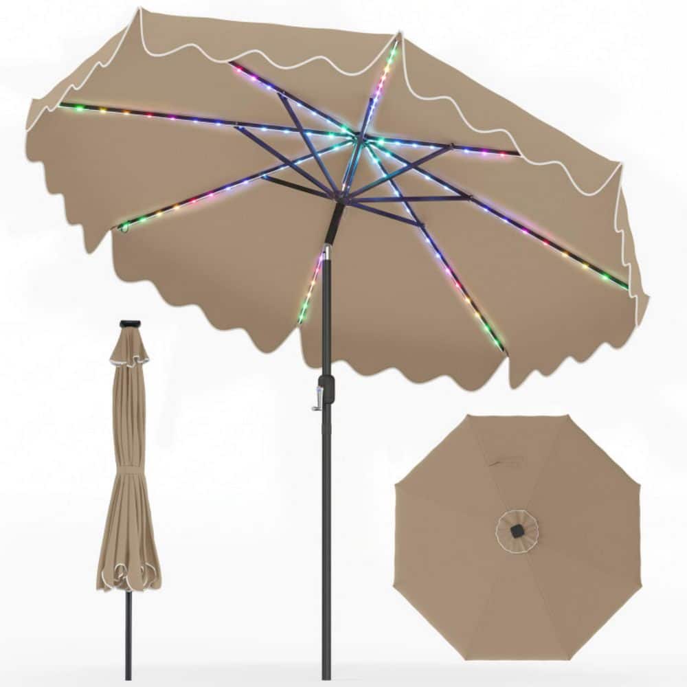 10 ft. Metal Solar Patio Umbrella with Tilt Adjustment, 12 Lighting Modes & Color-Changing LED Lights in Brown price history on PriceWatchPro