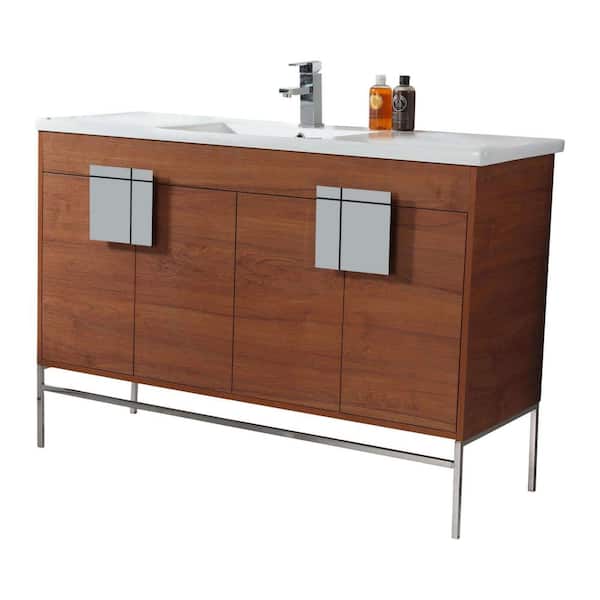 FINE FIXTURES Shawbridge 48 in. W x 18.11 in. D x 33.5 in. H Bath Vanity in Spicy Walnut with Ceramic Vanity Top in White