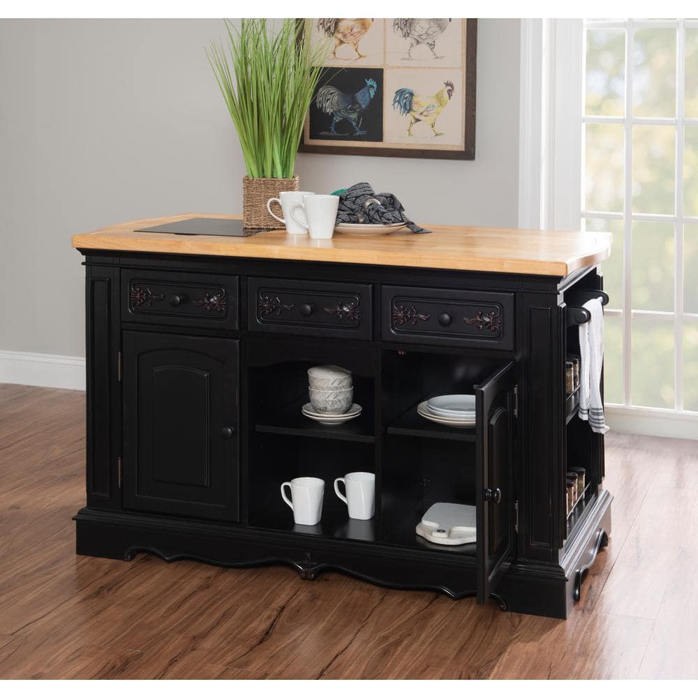 Black and Natural Wood Kitchen Island with Granite Top