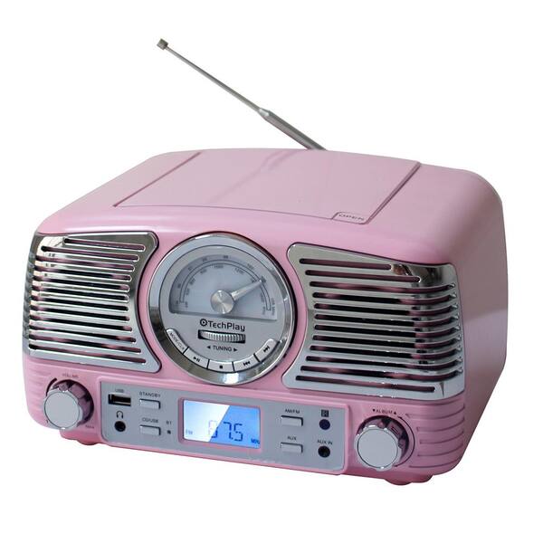 TechPlay Nostalgic Portable Bluetooth Stereo System in Pink